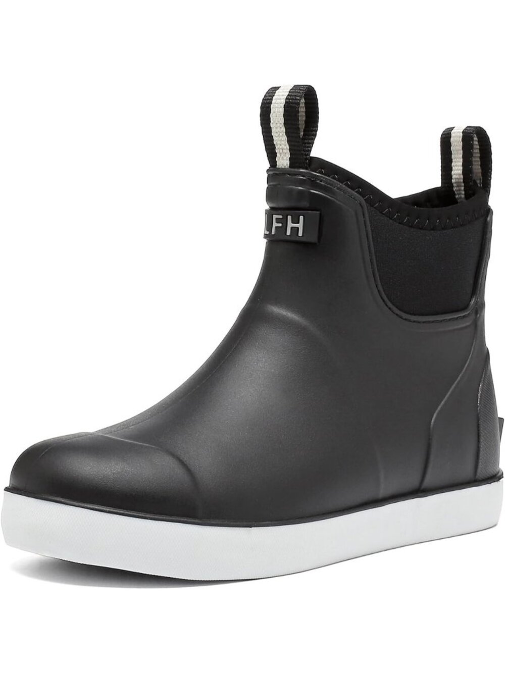 Women's Black Polyvinyl Chloride Waterproof Deck Rain Anti Slip Ankle Booties